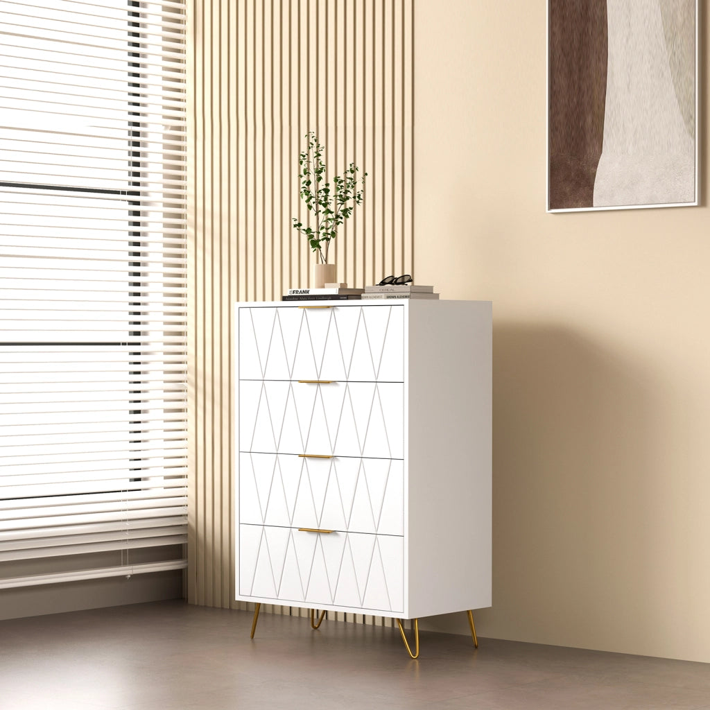 Cassettiera 60x34x90 cm 4 cassetti mobiletto salvaspazio mobile contenitore MDF e metallo - bianco
