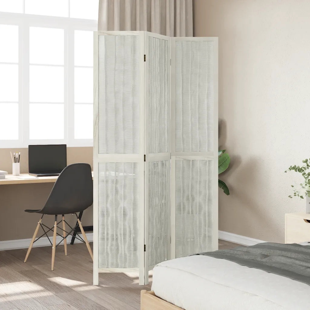 Divisorio Ambienti | Divider per stanze | Paravento 3Pannelli Bianco Legno Massello di Paulownia