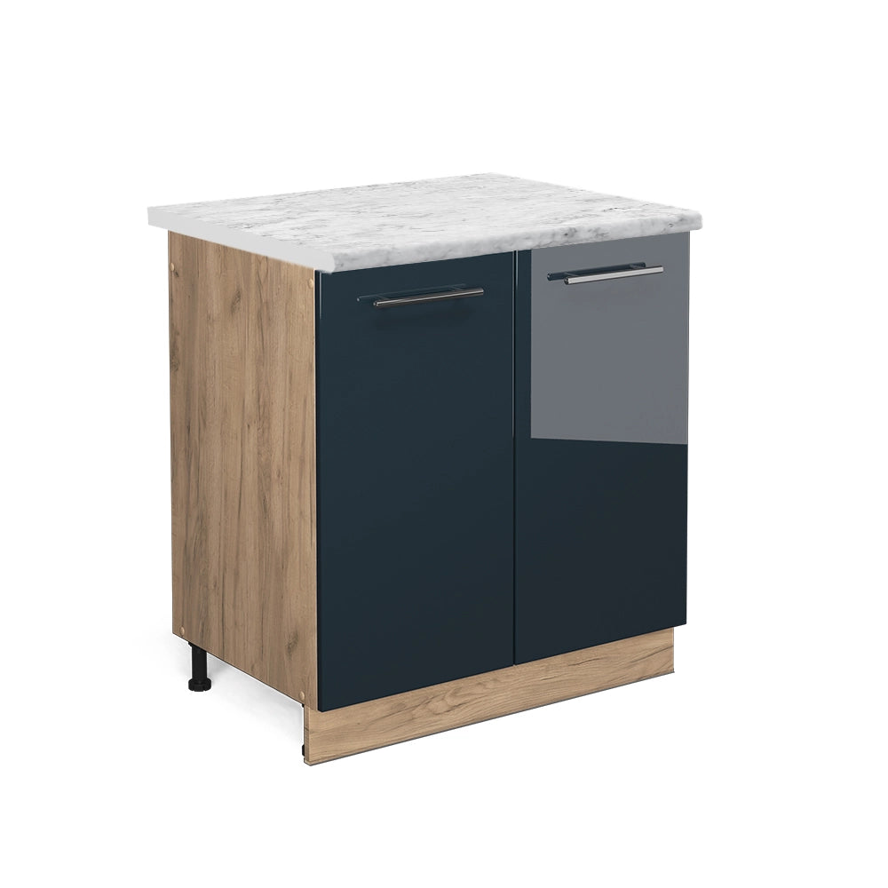 Mobile lavello cucina Fame-Line Blu scuro lucido/Rovere dorato 80 cm, PL Marmo Vicco
