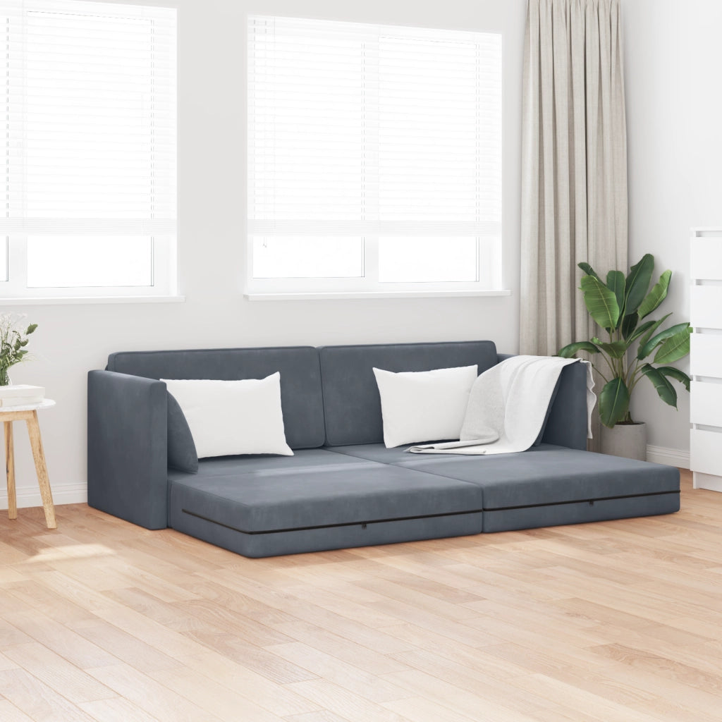 Divano Letto 2-in-1 Grigio Scuro 213x144x60 cm Velluto