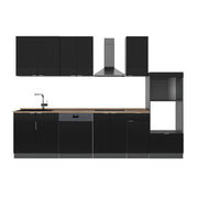 Cucina componibile Fame-Line Nero rigato/Antracite 300 cm con armadio alto, PL Rovere Vicco