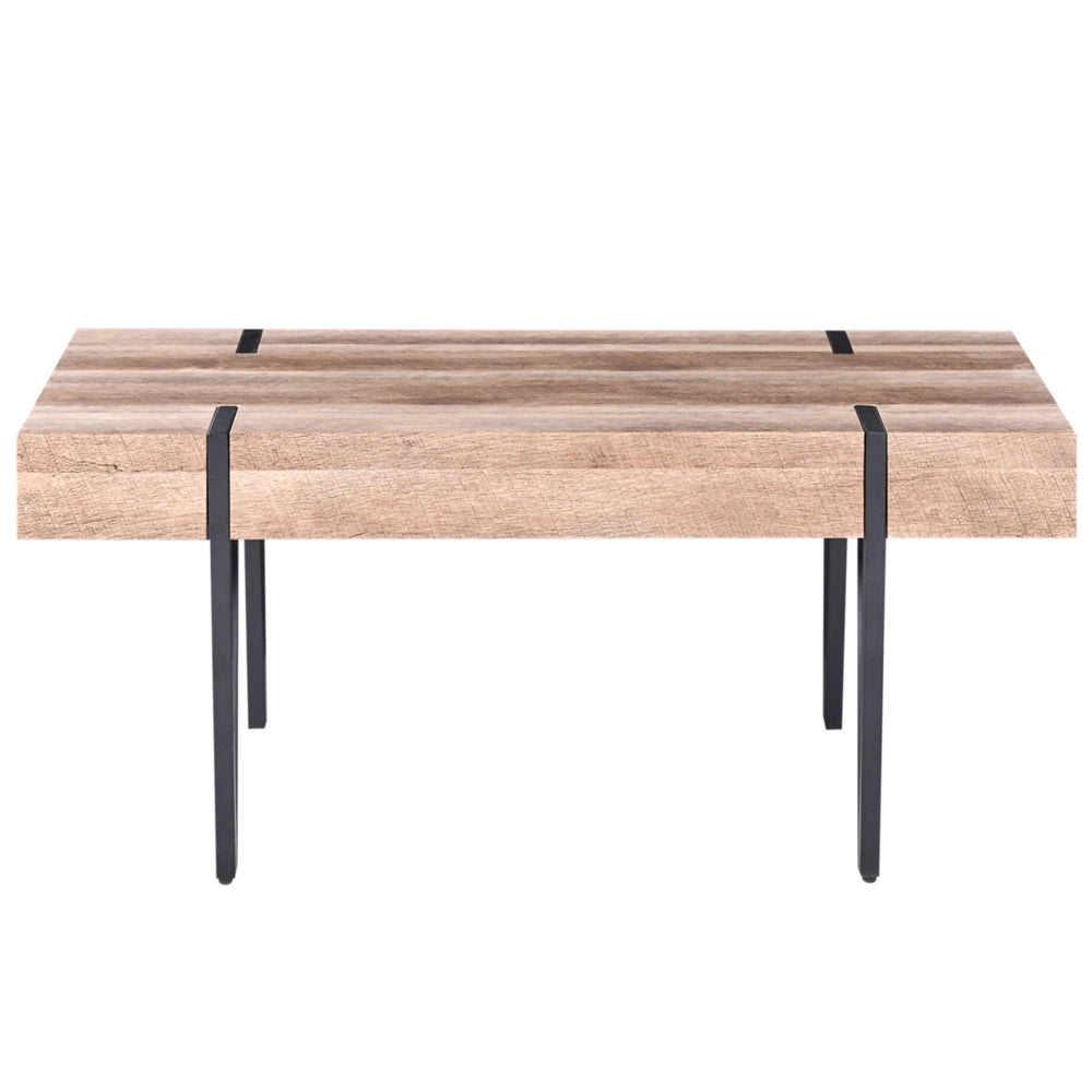 Tavolino da caffè Piano Marrone Gambe a Forcella in Metallo Nero 110 x 60 cm Stile Industriale Rettangolare