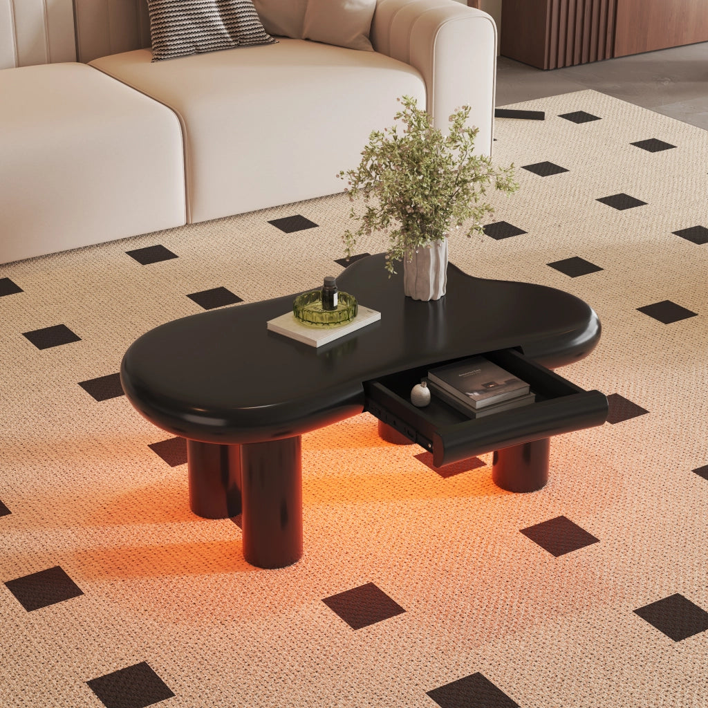 TAVOLINO da salotto a forma di nuvola 98 x 65,5 x 40 cm MDF nero con LED e cassetto