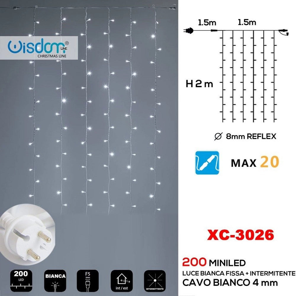 Trade Shop - Tenda Luminosa Natalizia 200led Luce Bianca Fissa + Bianca Intermittente Xc-3026 -