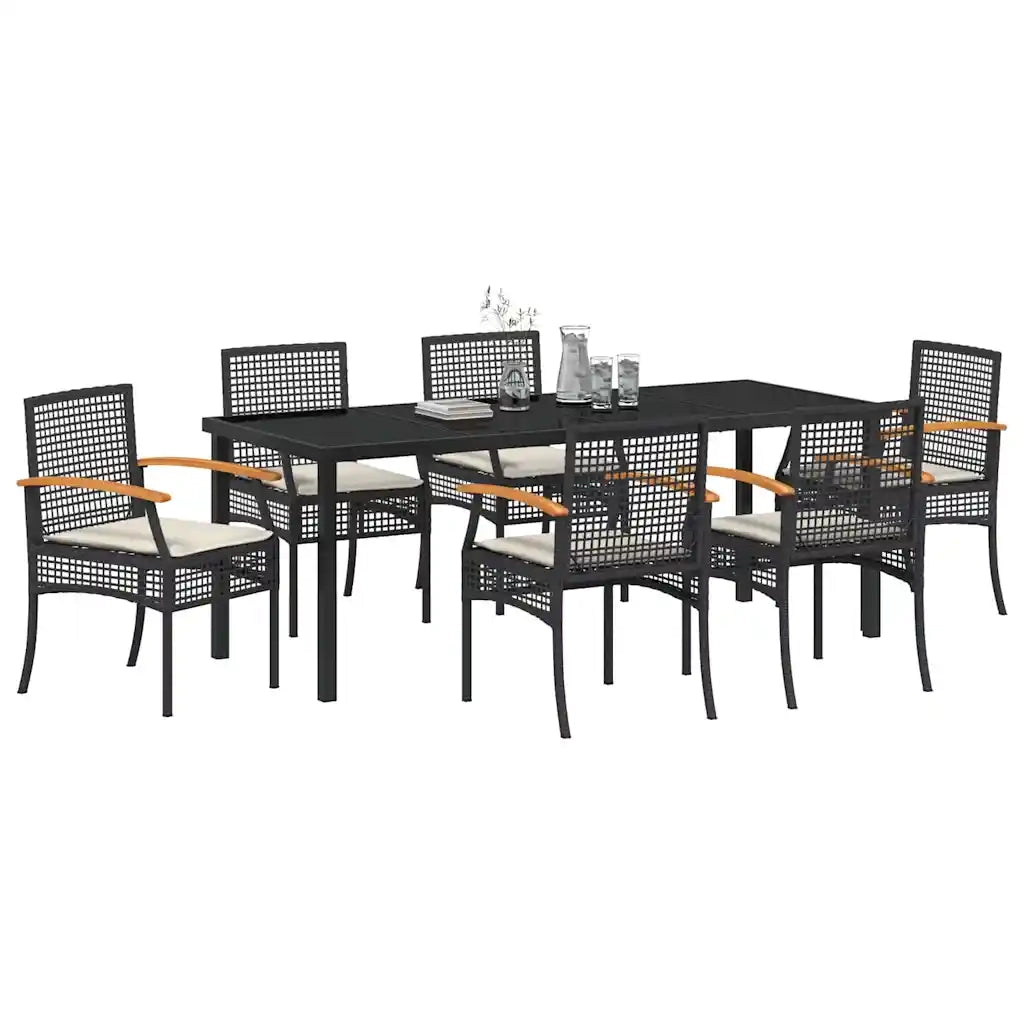 Set da Pranzo per Giardino con cuscino 7 pcs Nero Rattan 3380818
