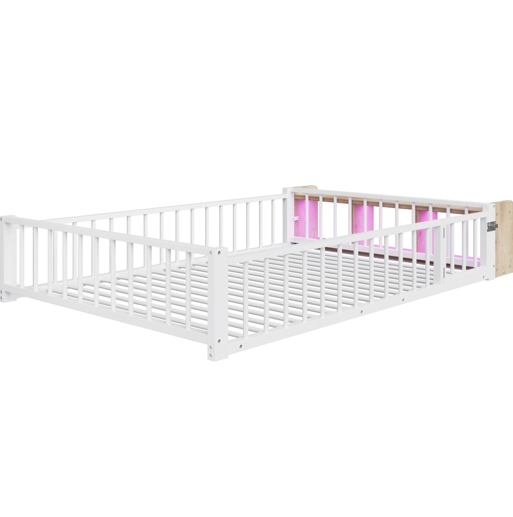 Letto in metallo 140x200 cm con vano aperto, luce LED e sponda di protezione