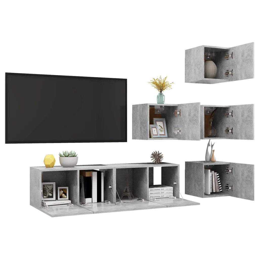 Set di Mobili Porta TV 6 pz | Armadietto TV | Mobile Porta TV Grigio Cemento in Legno Multistrato