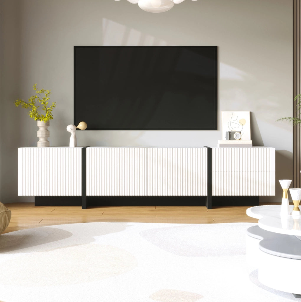 Mobile TV 190 cm con 3 Ante e 2 Cassetti Bianco e Nero in MDF e PB
