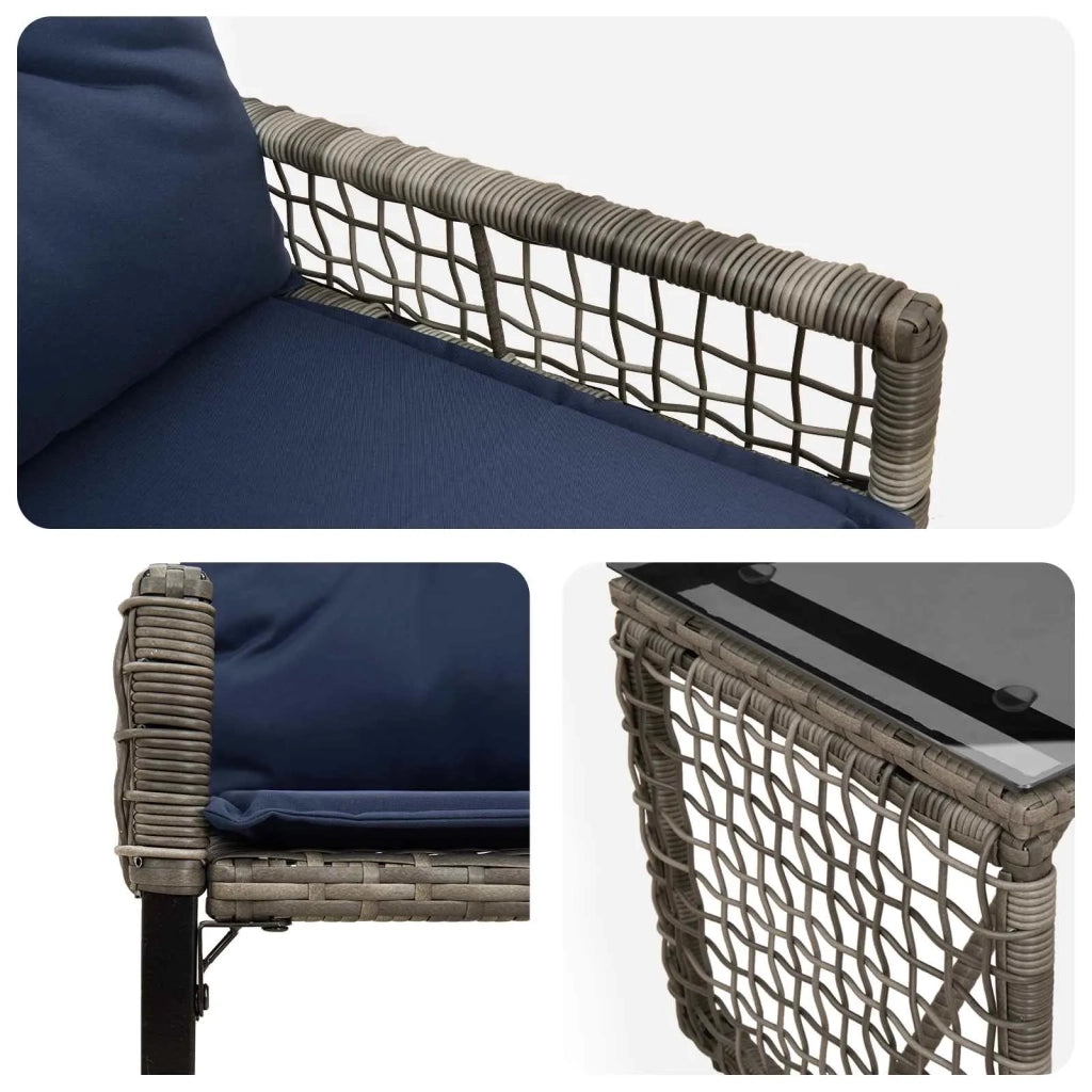 Set di Mobili da Esterno con cuscino 3 pcs Grigio e Blu Navy