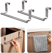 Sostegno per asciugamani per armadi cucina, supporto per asciugamani per cucina, supporto per asciugamani in acciaio inox liscio, facile da appendere sopra porte cucina e armadi, senza perforazione necessaria, resistente all'ossidazione, argento, 2 pezzi