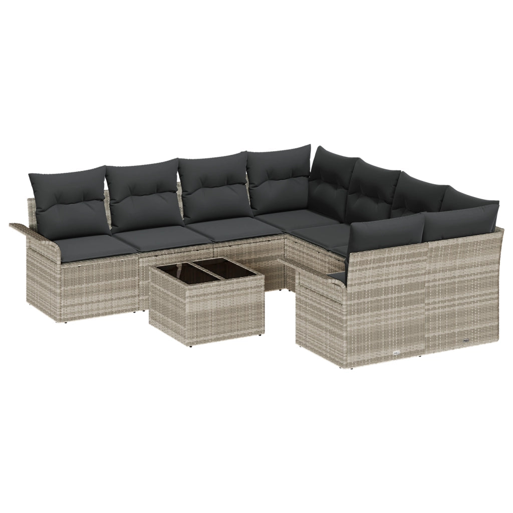Set di divano da giardino  da 9 pezzi con cuscini Grigio chiaro Polyrattan