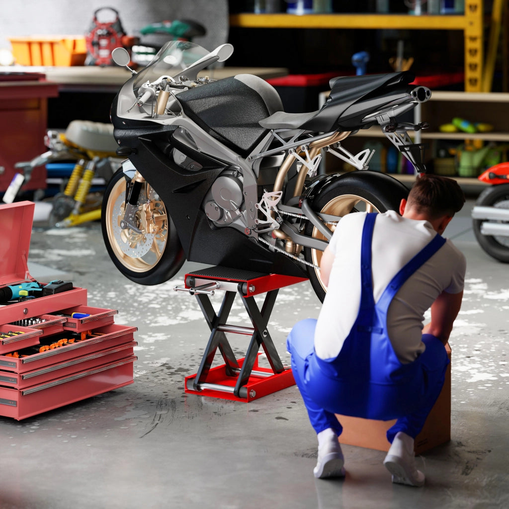Piattaforma Elevatrice a Forbice per Moto 500 kg ¨C zephmum ¨C Nero e Rosso 41.5x23.5x10-37 cm