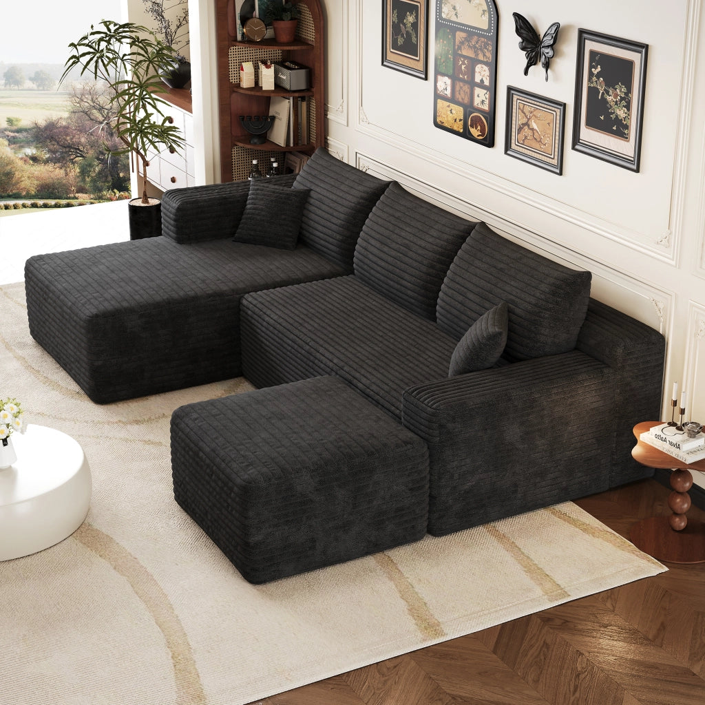 Divano angolare in tessuto con imbottitura in schiuma ad alta elasticità senza montaggio nero 241 × 151 × 58 cm