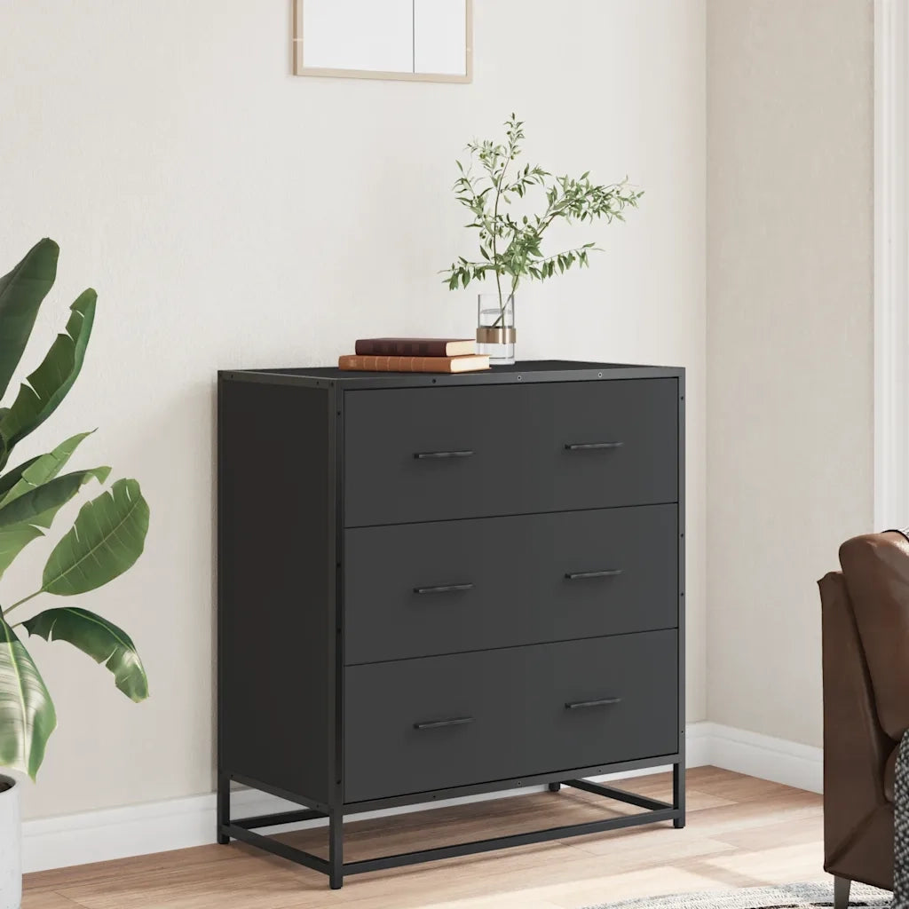Credenza | Madia | Buffet da pranzo | Armadio da pranzo Rovere Nera 68x35x76 cm in Truciolato e Metallo