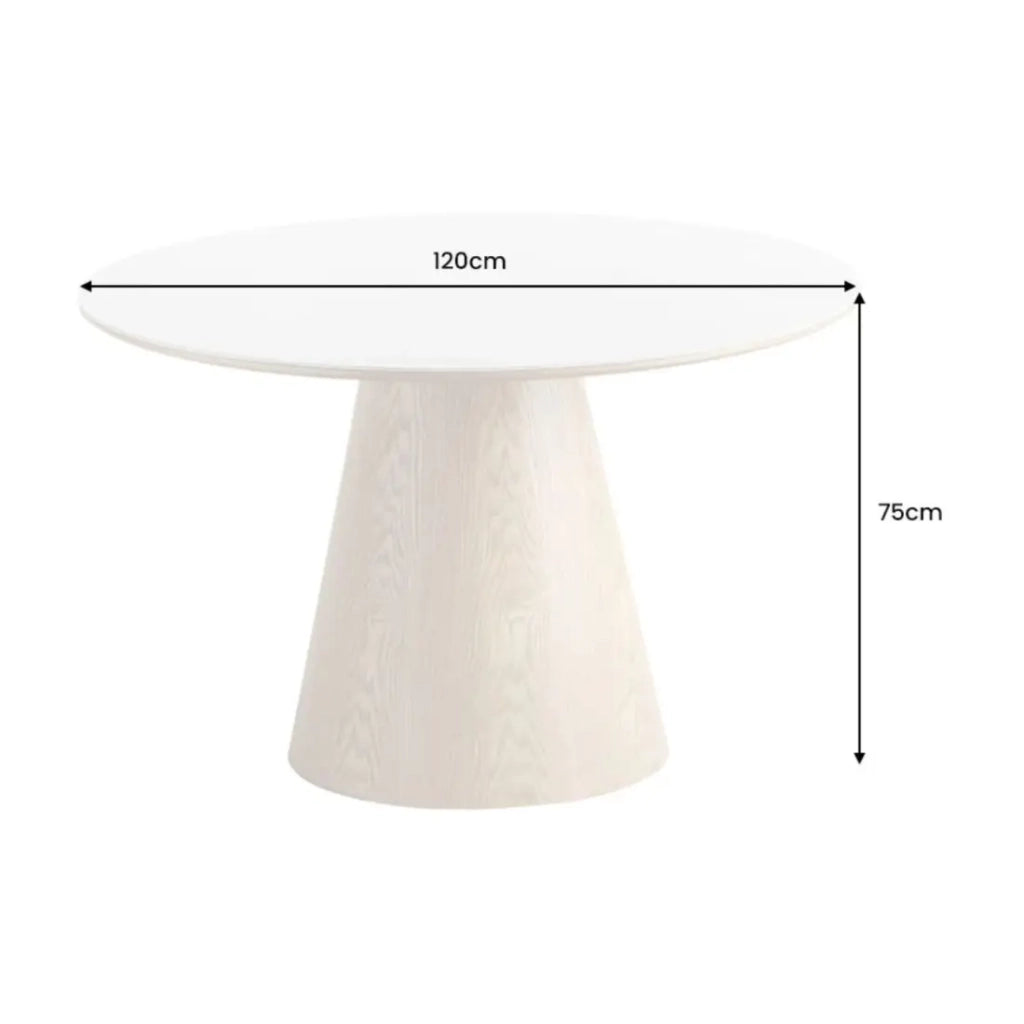 Tavolo da pranzo LUMEA – Rotondo 120 cm – Piano in ceramica effetto marmo bianco e piede in noce – Stile contemporaneo