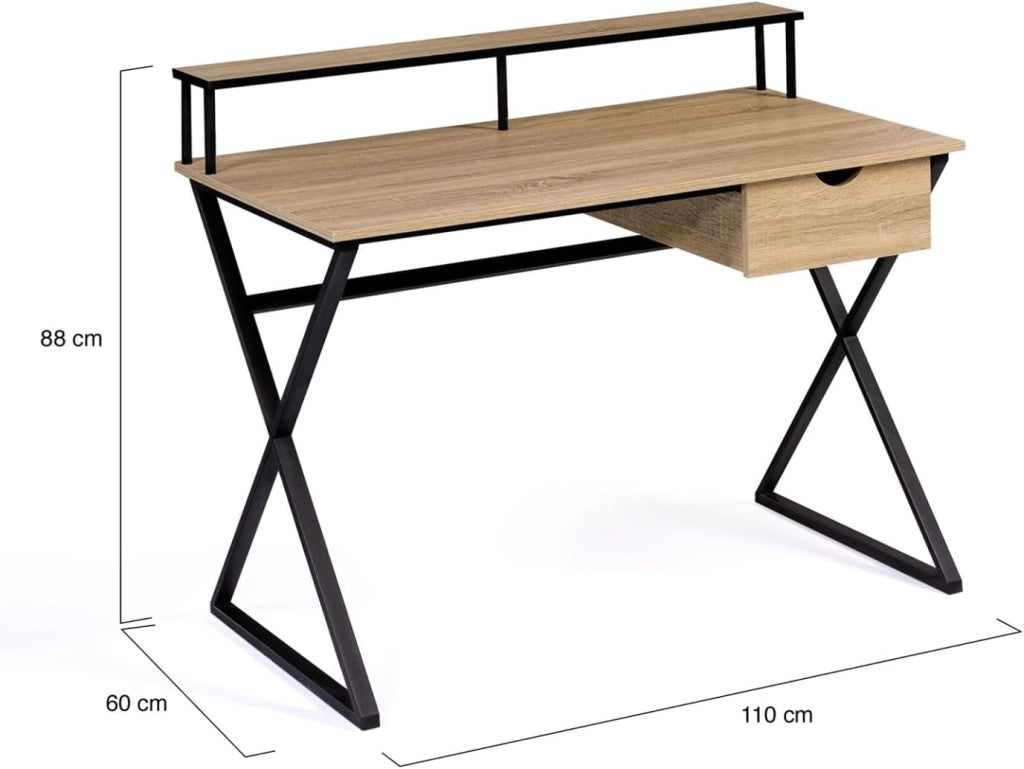 Scrivania a 1 cassetto ENZO, a gambe incrociate, design industriale