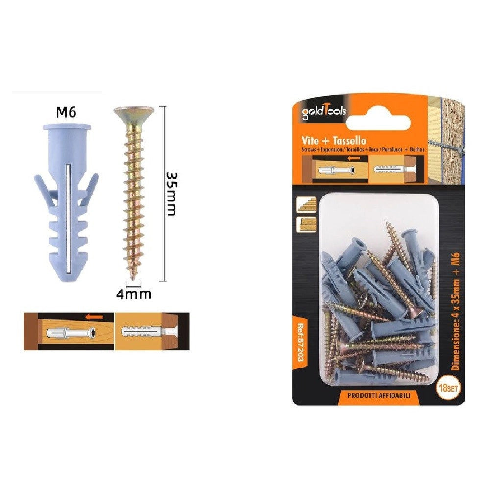 Trade Shop - Set 18 Pezzi Viti Vite 4 X 35 Mm + Tasselli Con Alette Tassello M6 Fischer 57203 -