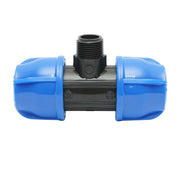 Quadrato a T di compressione con filettatura esterna maschio a 90 gradi D32x32mmx3/4, PN16 bar per sistemi di irrigazione.