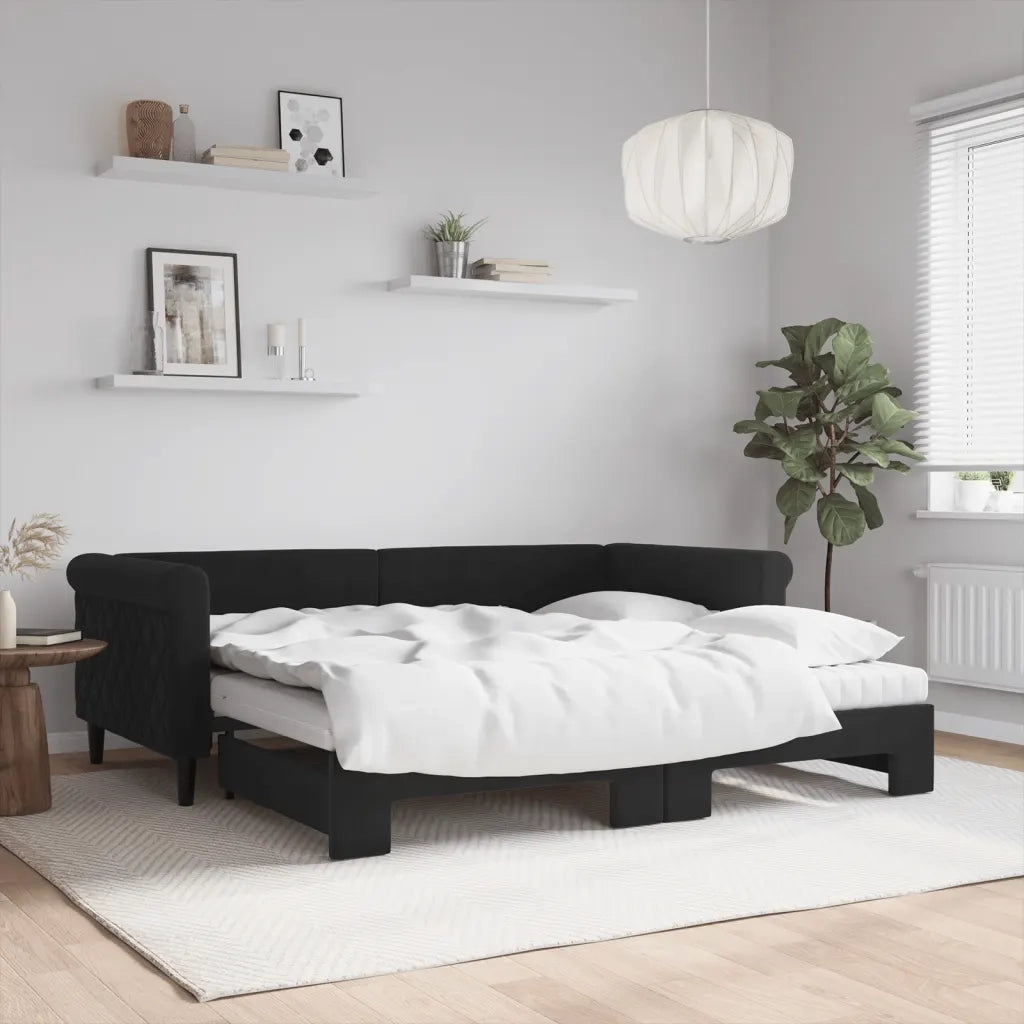 Divano Letto Estraibile con Materassi Nero 90x190 cm Velluto 3197810