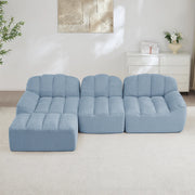 Divano angolare modulare senza struttura con pouf in velluto granulato blu per soggiorno 288 × 165 × 79 cm