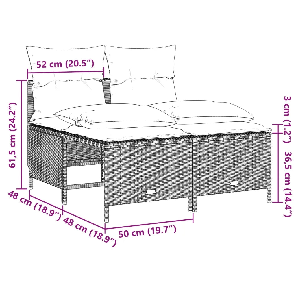 Set Divano da Giardino 4pz con Cuscini Grigio Chiaro Polyrattan 368376