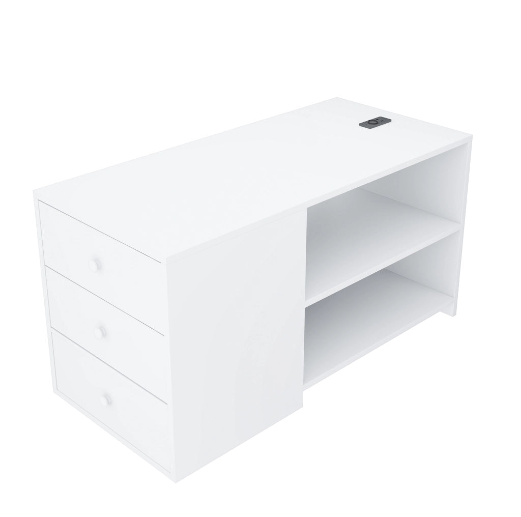 Letto a soppalco 90x200 cm con contenitore separato; LED; presa e 2 cassetti; Bianco