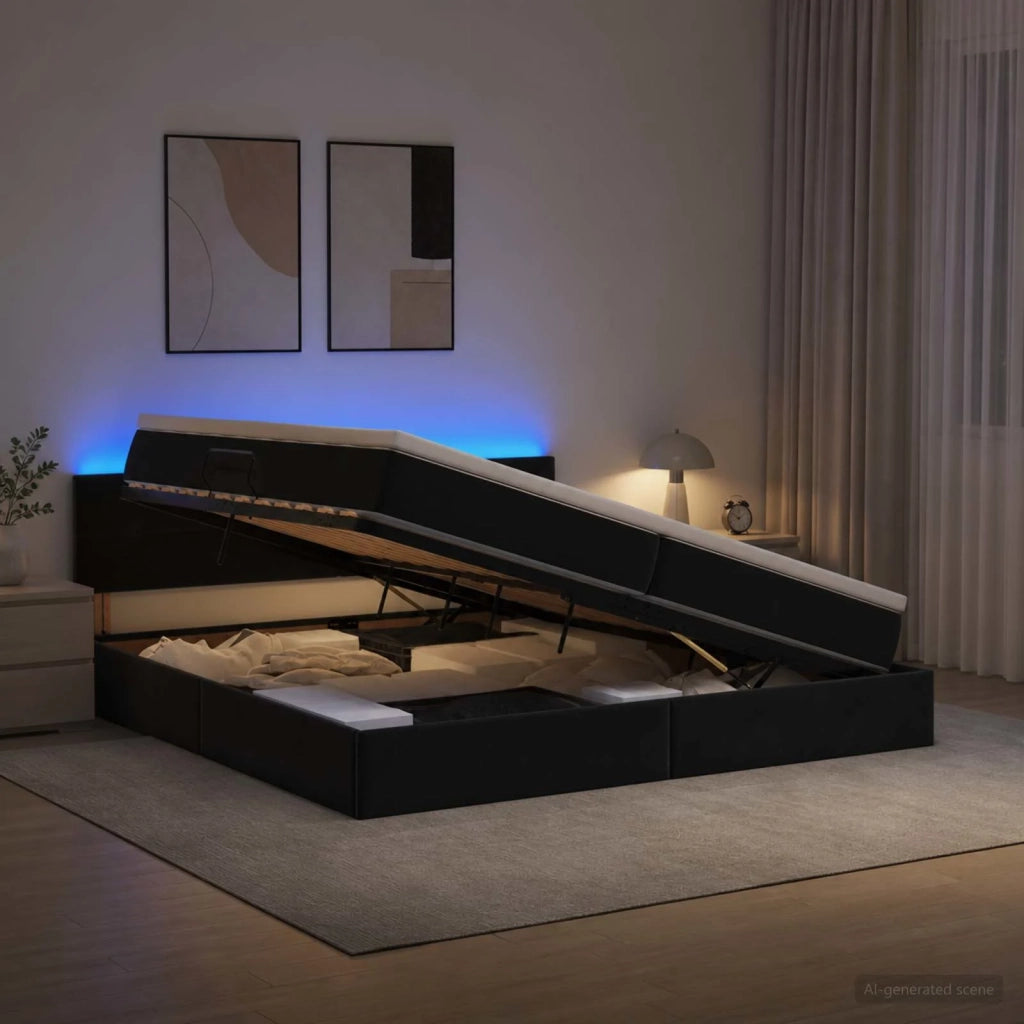 Letto con contenitore LED e materasso Nero 200 x 200 cm Velluto 3459272