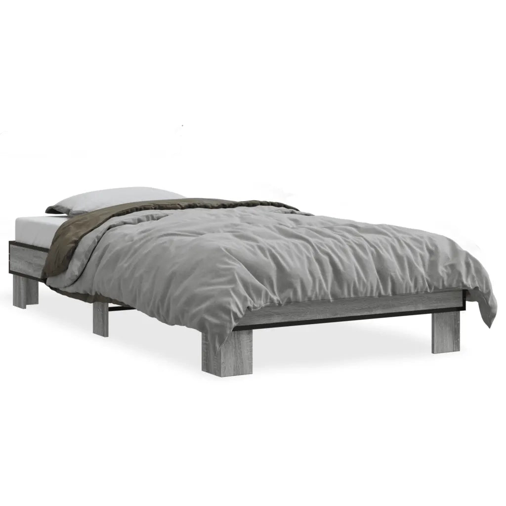 Letto singolo | Letto per adulti | Giroletto Grigio Sonoma 75x190cm in Legno Multistrato e Metallo