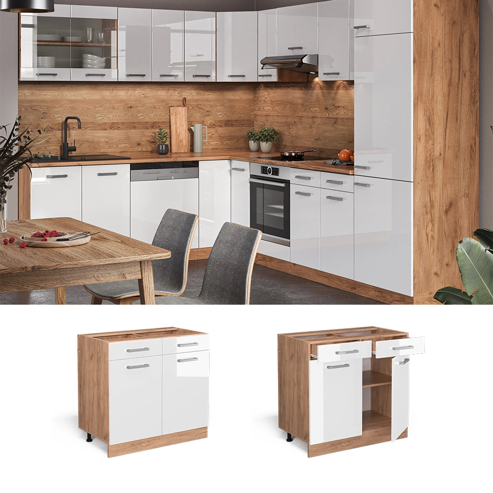 Vicco Mobiletto base per cucina Bianco lucido 80 cm , PL Rovere