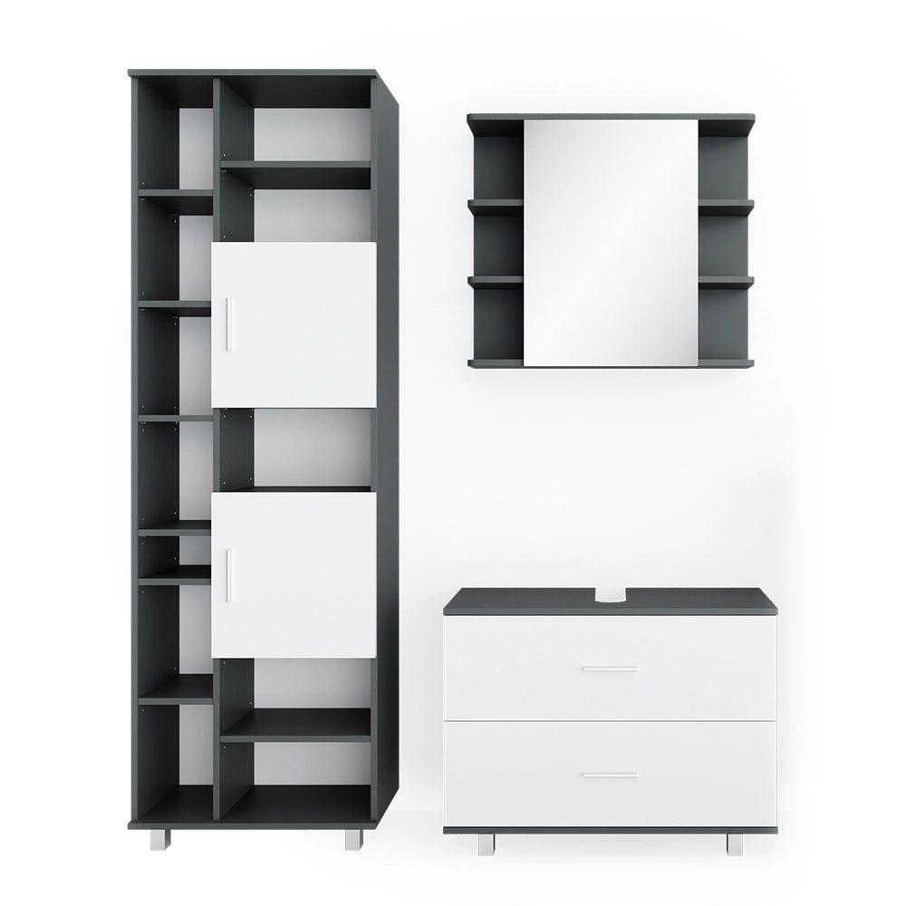 Vicco Set mobili bagno Bianco/antracite 3 parti, con colonna