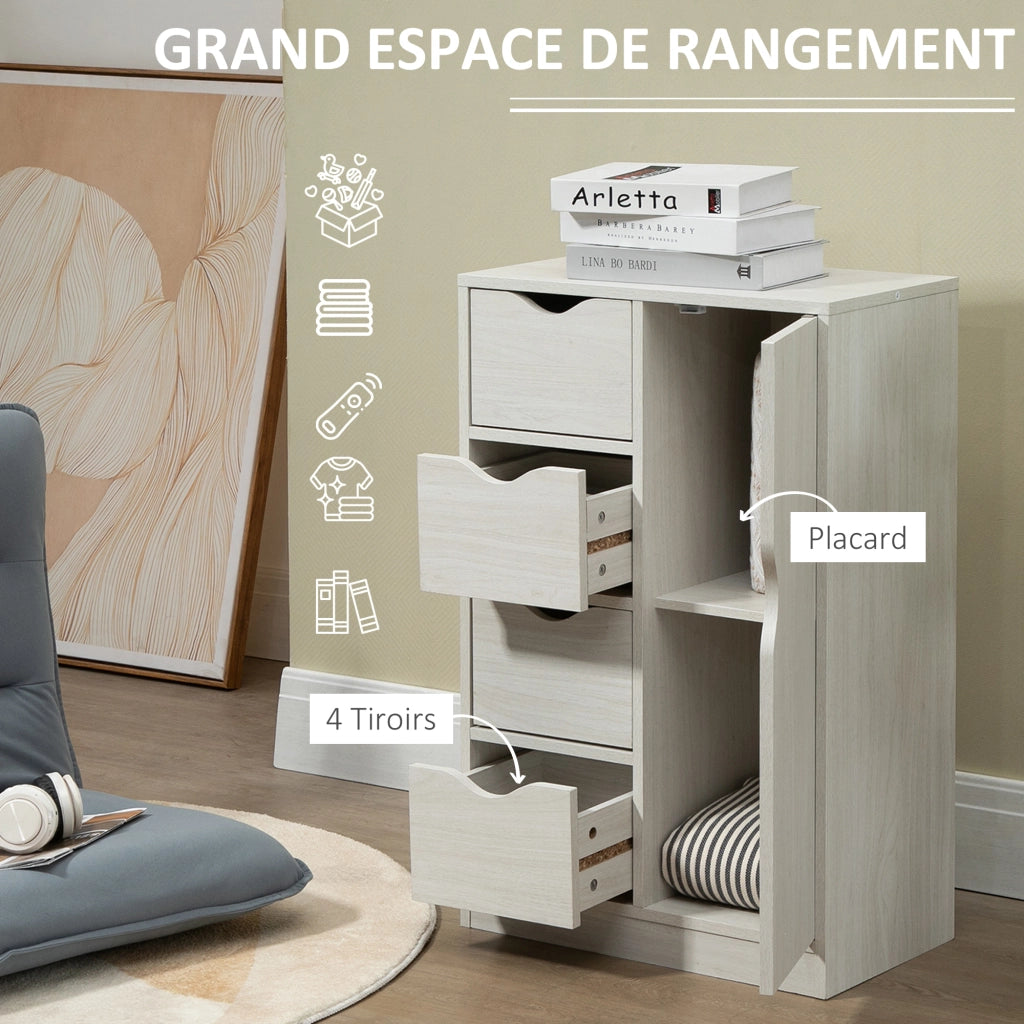 Cassettiera moderna con ante e 4 cassetti ¨C Zephmum ¨C Legno bianco 60x40x