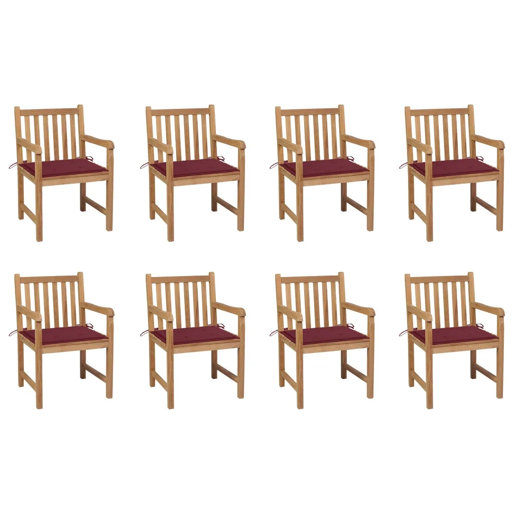 Sedie da Giardino 8 pz con Cuscini Rosso Vino Massello di Teak cod mxl 17500