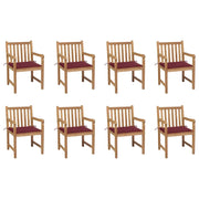 Sedie da Giardino 8 pz con Cuscini Rosso Vino Massello di Teak cod mxl 17500
