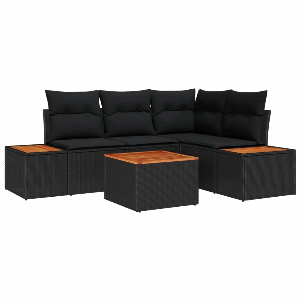 Set Divano da Giardino con cuscino 5 pcs Nero Poly Rattan 3348079