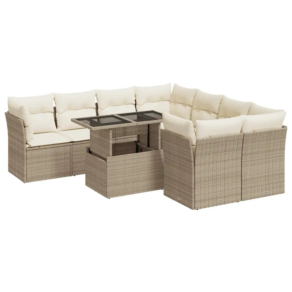Set Divano da Giardino 9 pz con Cuscini Beige in Polyrattan 3326129