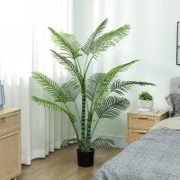 Palma Artificiale con 16 Foglie in Plastica, Pianta Finta resistente ai raggi UV con Vaso di Plastica, per interni ed esterni, Verde