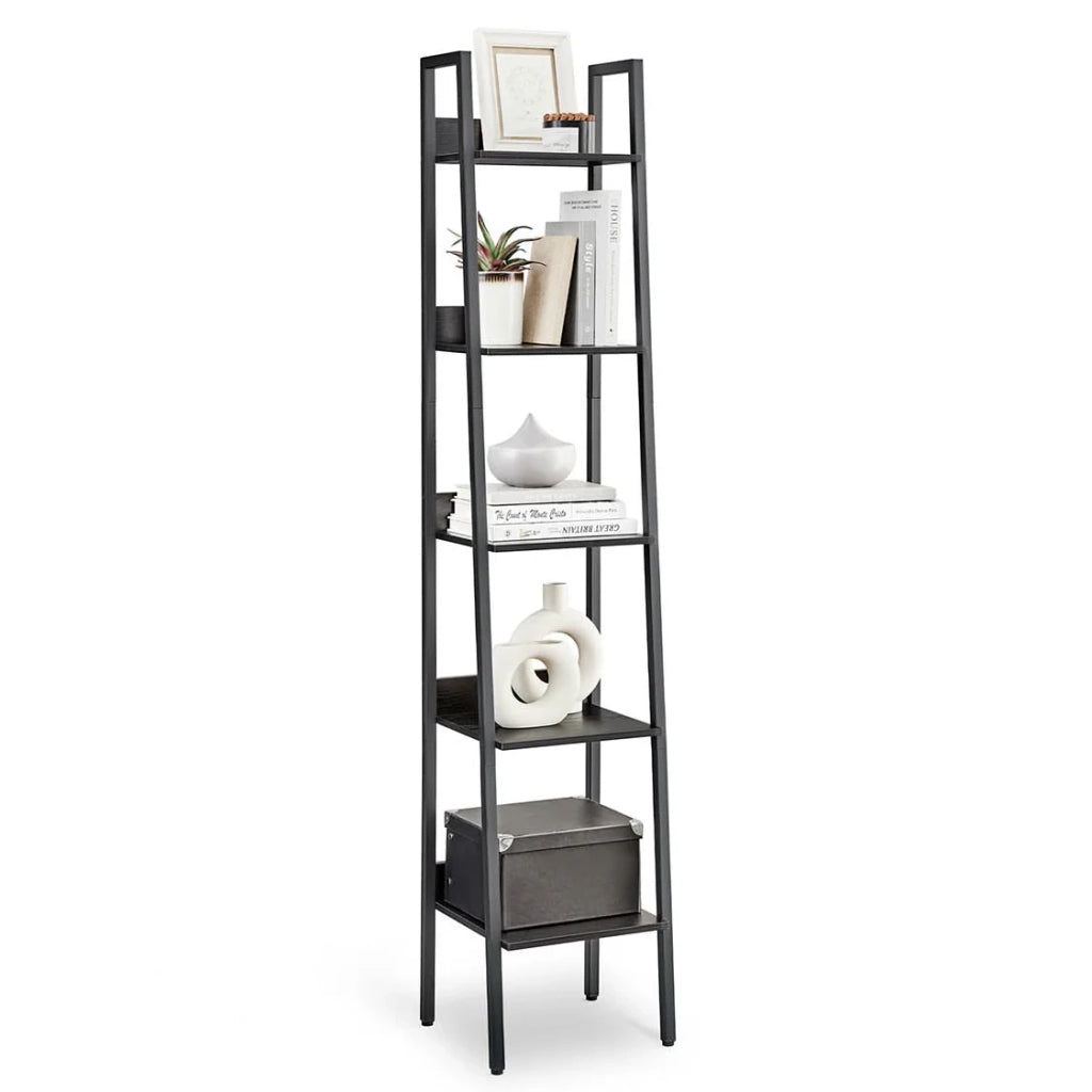 Libreria a 5 ripiani unità di archiviazione indipendente per soggiorno camera da letto cucina struttura in acciaio facile da montare stile industriale marrone rustico e nero 12_0005741