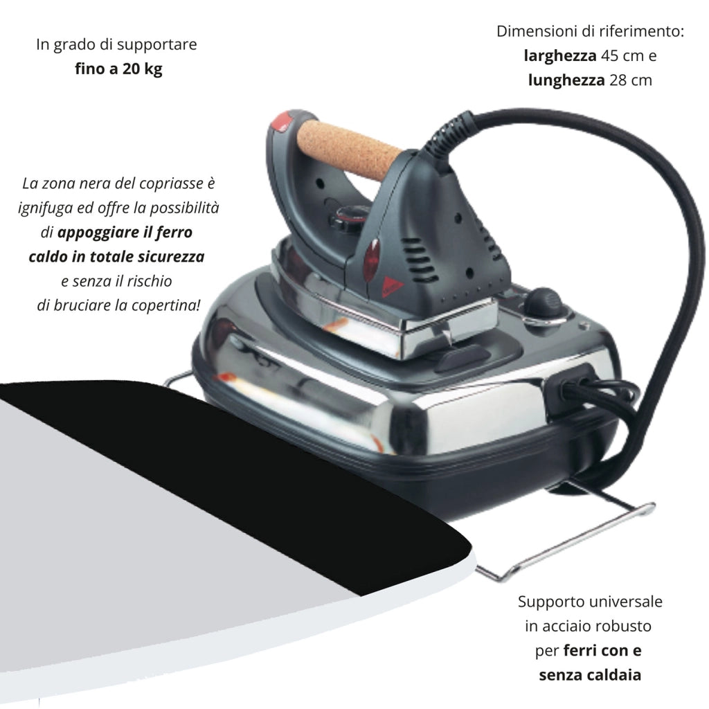 Asse da Stiro Luxor Plus 123x48 cm Area Ignifuga Salvaspazio Altezza Regolabile Gambe Triple