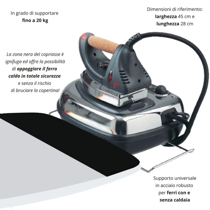 Asse da Stiro Luxor Plus 123x48 cm Area Ignifuga Salvaspazio Altezza Regolabile Gambe Triple