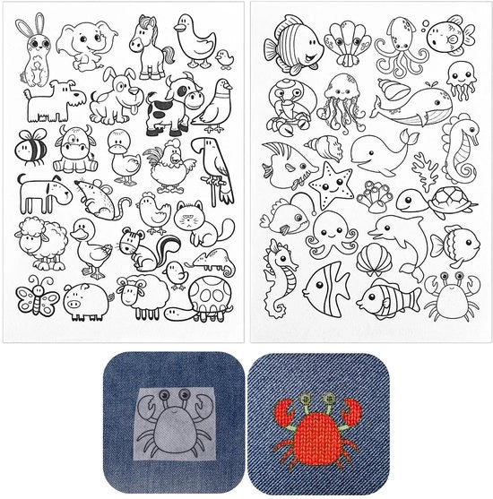 Set di 100 disegni per cucito acqua-resistenti - stabilizzatore per cucito a mano - disegni animali - 4 fogli A4 - 30x20cm - stabilizzatore per cucito