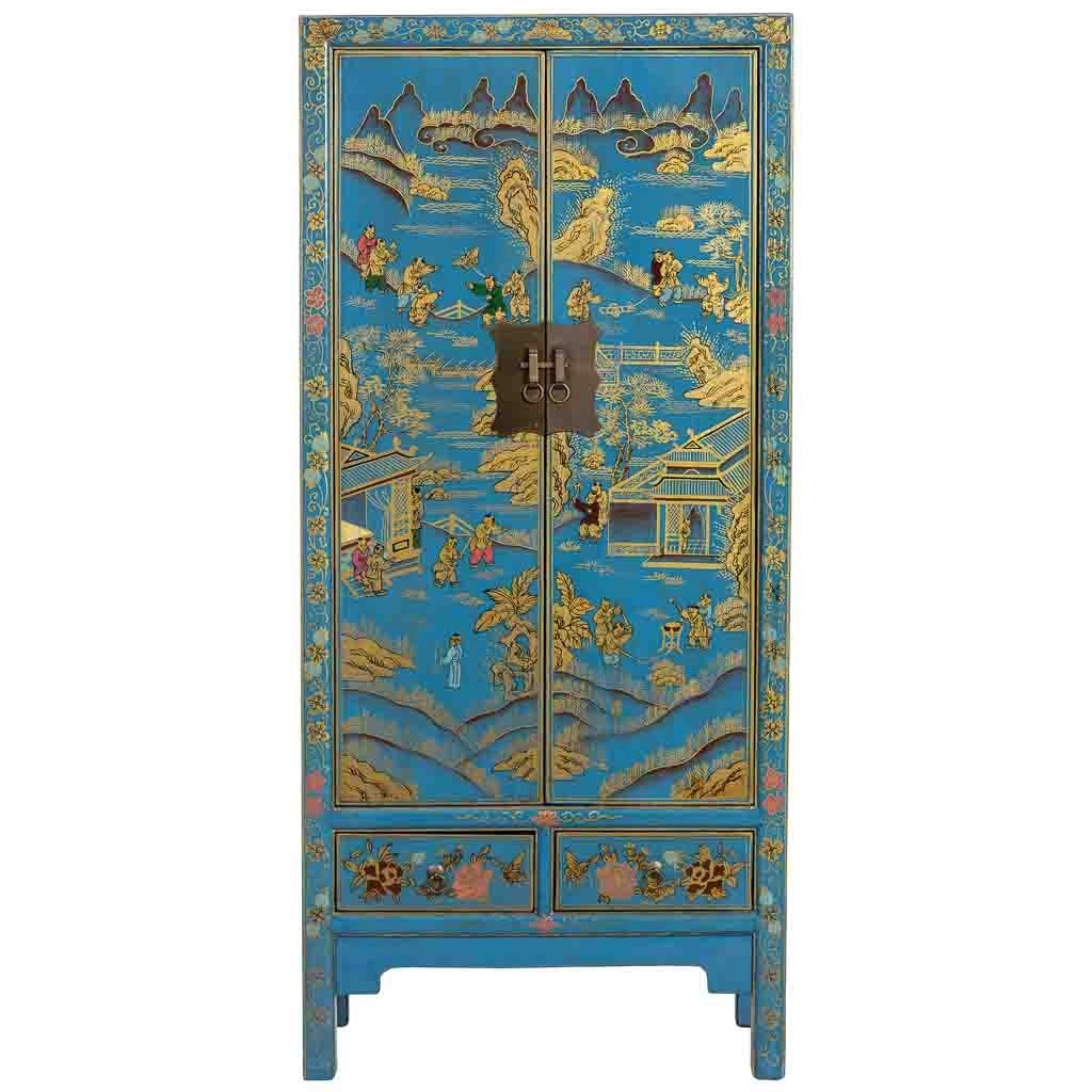 Armadio in legno blu 80x38,5x174,5cm