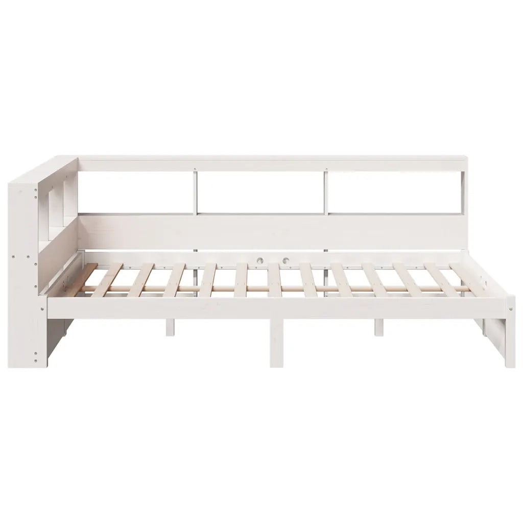 Letto Libreria senza Materasso-Struttura Letto con contenitore Bianco 90x190 cm Massello Pino 686697