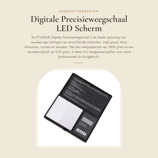 Bilancia Digitale Precisa con Display LED - 1000g/0.01g - Precisione dei Pesaggi - Piastra di Bilanciamento - Formato Compattibile - Adatto per l'Uso Domestico -