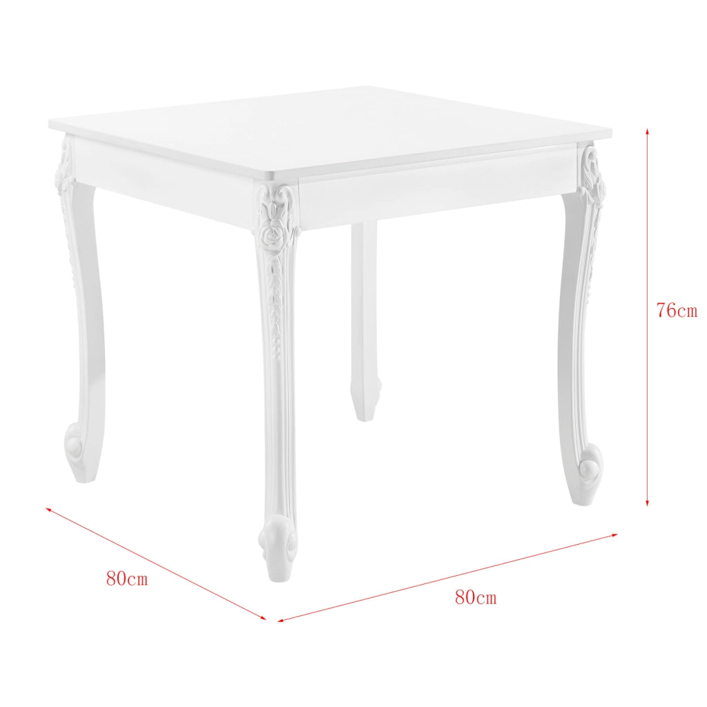 Tavolo da Pranzo Bianco in Stile Barocco con Decoro Floreale 80 x 80 x 76 cm Tavolo Quadrato con Gambe di Plastica Tavolo da Sala Pranzo Fino a 2 Posti