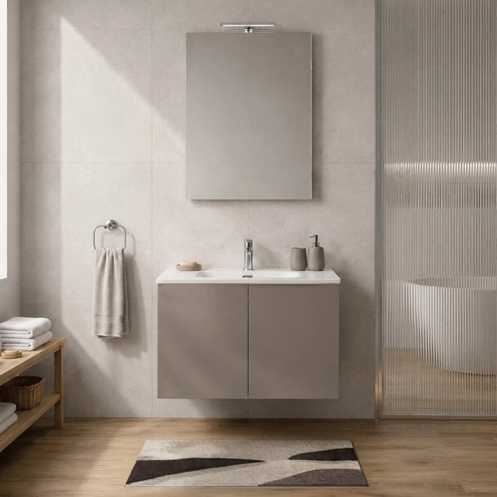 Mobile bagno sospeso 70 cm tortora due ante e lavabo Tierra