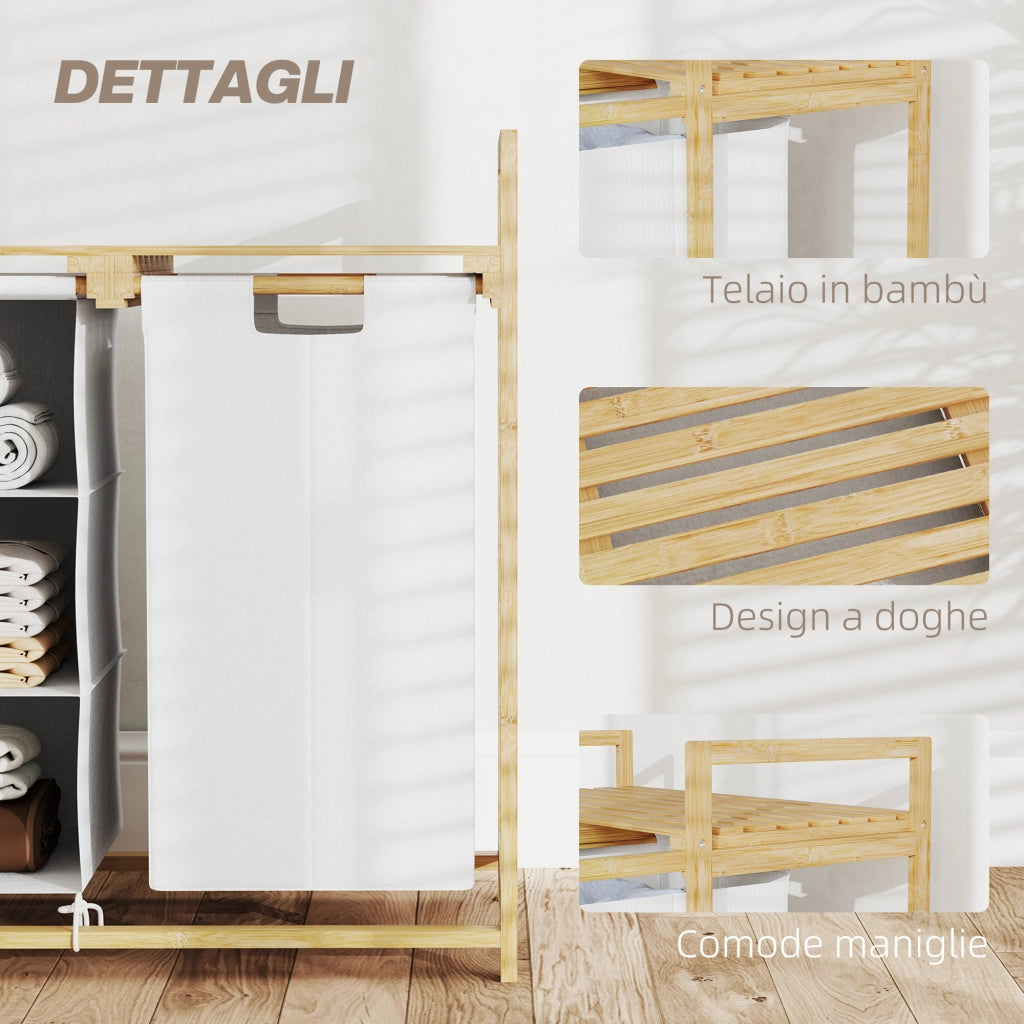 Cesto Portabiancheria con Ripiano in Bamb¨´ ¨C zephmum ¨C Bianco 70x36x70 cm
