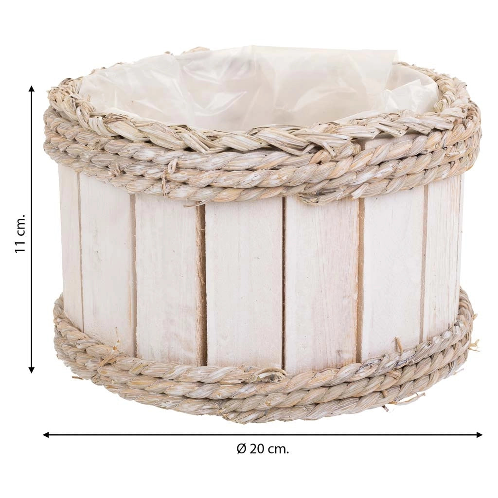 Cesto in legno e corda bianco d20x12/21h