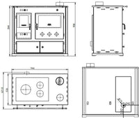 Stufa a legna Practik lux Eco, piastra superiore in ghisa canna fumaria destra