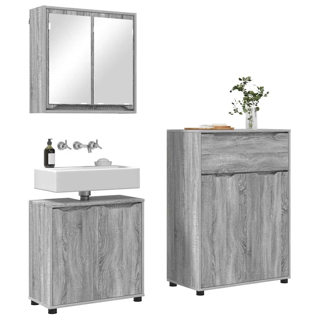 Set di mobili per il Bagno | Armadio da bagno con cassetto 3 pz Grigio Sonoma