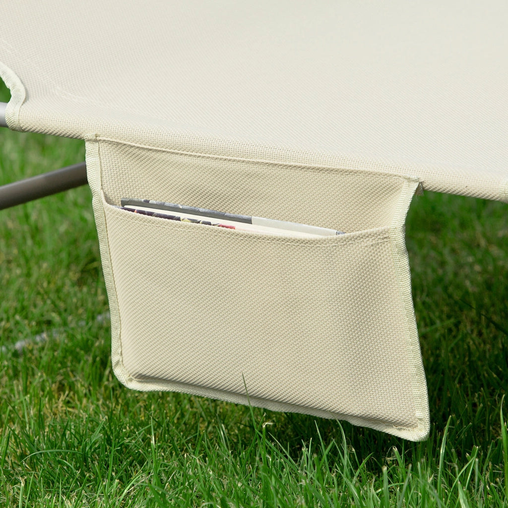 SoBuy Sdraio da Giardino Reclinabile Lettino Prendisole con Cuscino e Tasca Laterale Sedia Sdraio da Esterno per Patio Campeggio Spiaggia Sdraio Pieghevole da Giardino Beige 155x56x81cm OGS35-MI